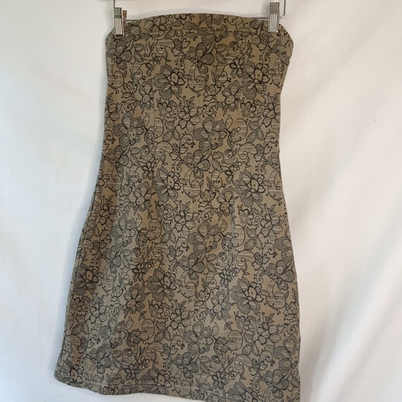 Strapless lace print Y2K vintage brown dress - Picture 6 of 6